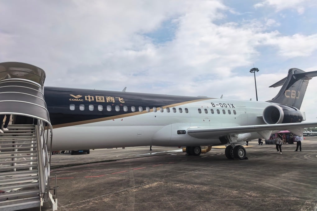 The Commercial Aircraft Corporation of China (Comac) showcases its CBJ private jet at an exhibition in the southern Chinese city of Guangzhou in October. Photo: Weibo