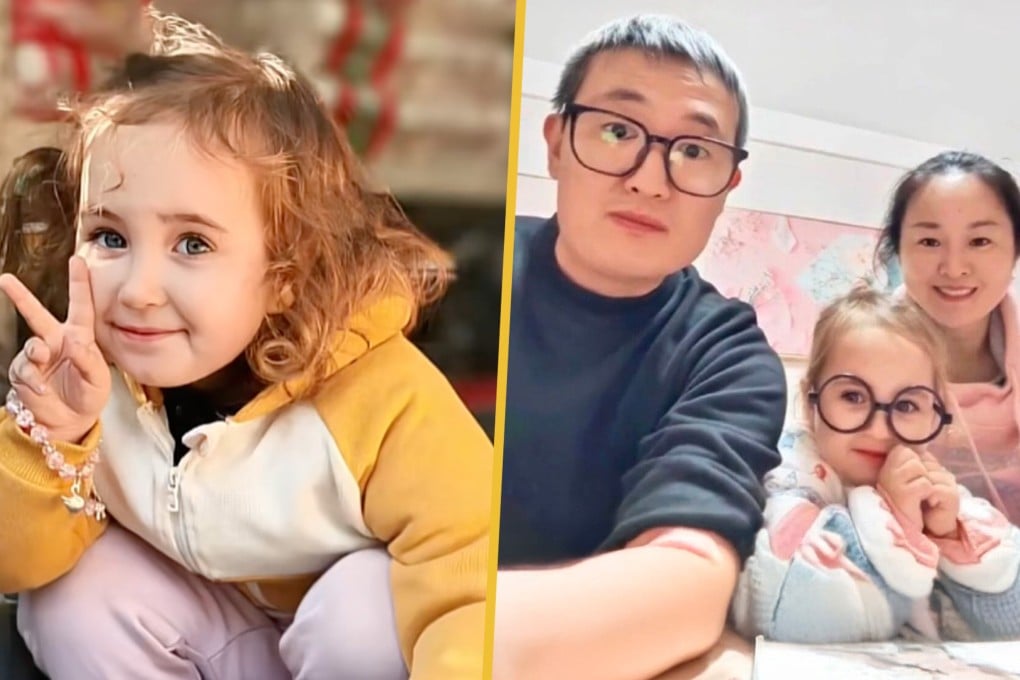 A couple in Jiangsu province said their daughter has blonde hair and blue eyes because her paternal great-grandfather was Russian. Photo: SCMP composite/Douyin