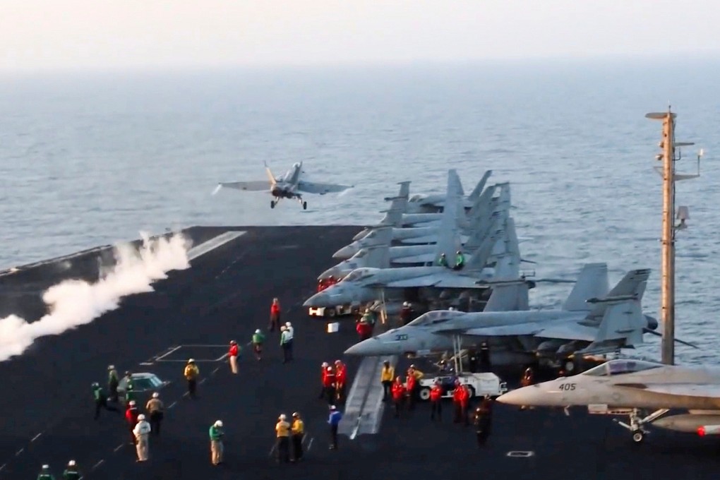 A fighter jet launching from the USS Harry S. Truman in the Red Sea before air strikes in Sanaa, Yemen, on March 15, 2025. Photo: US Navy via AP