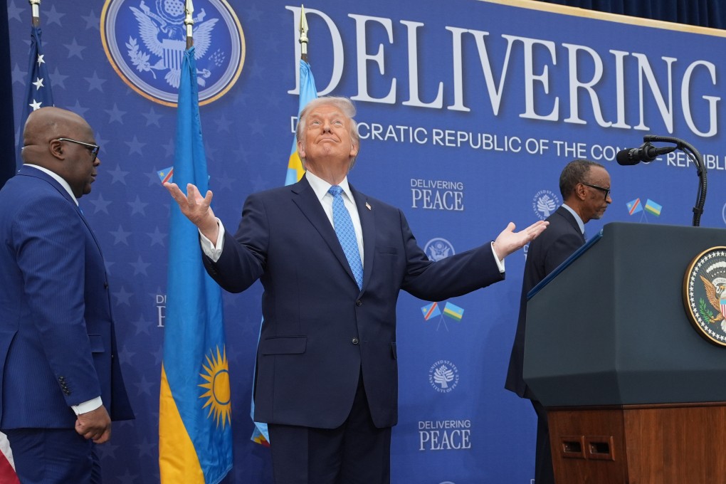 US President Donald Trump at the signing ceremony with Rwanda’s President Paul Kagame and Democratic Republic of Congo President FelixTshisekedi in Washington. Photo: AP