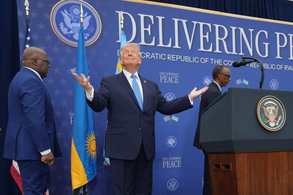 US President Donald Trump at the signing ceremony with Rwanda’s President Paul Kagame and Democratic Republic of Congo President FelixTshisekedi in Washington. Photo: AP