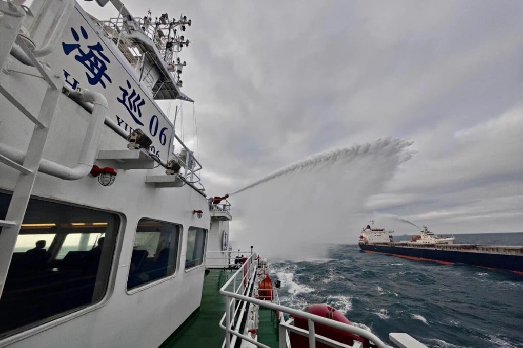 The Taiwanese coastguard has confirmed that three mainland Chinese patrol vessels including the Haixun 06 carried out the drills west of the Taiwan Strait median line. Beijing has never officially recognised the line. Photo: Handout