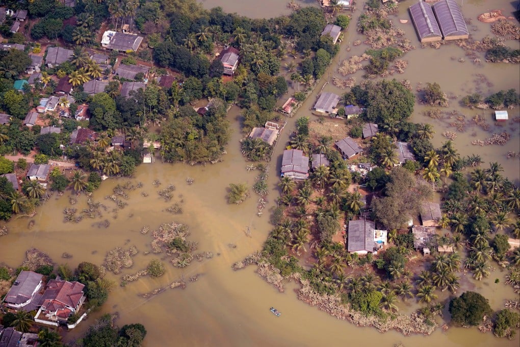 An aerial view of flooded Niyamgamdora, Sri Lanka, on Tuesday. Photo: Reuters