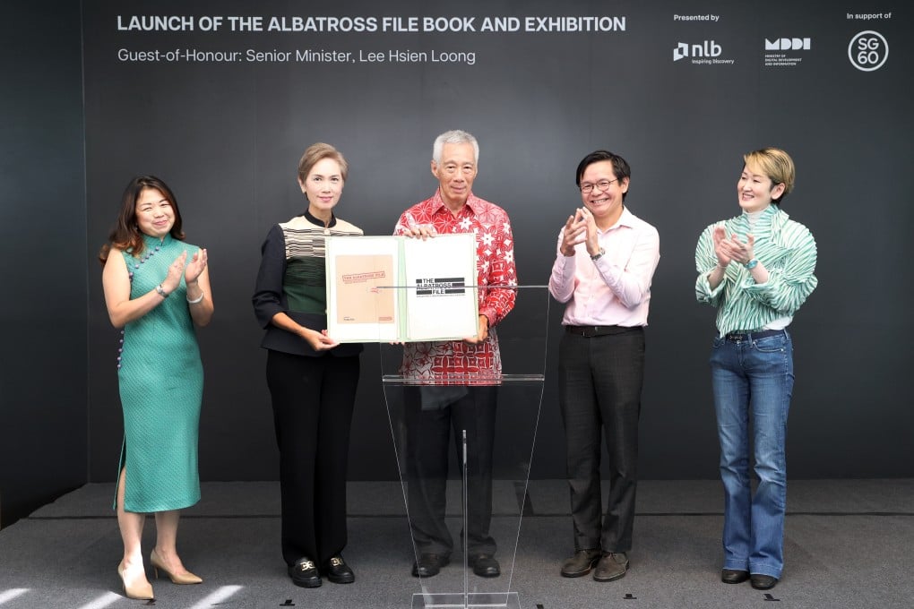 Singapore’s former prime minister Lee Hsien Loong (centre) launches “The Albatross File: Inside Separation” book on Sunday. Photo: Ministry of Digital Development and Information