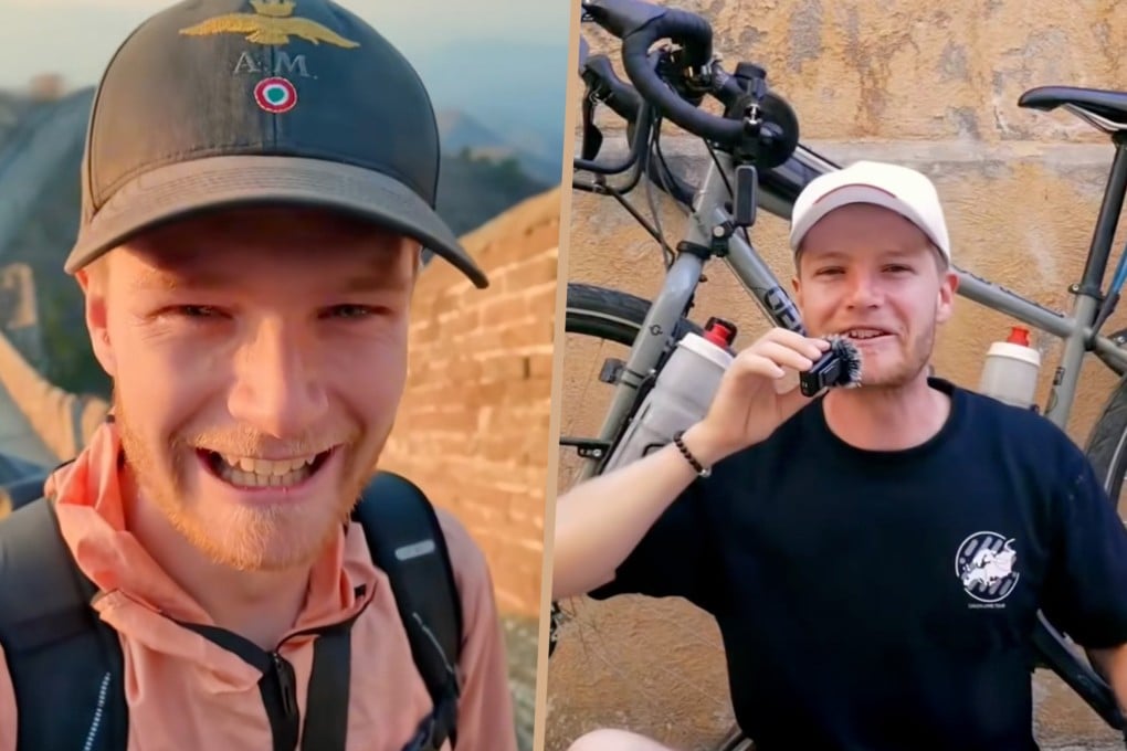 A Frenchman has cycled for eight months from his hometown to Beijing to encourage sufferers of Lyme disease to stay positive. Photo: Douyin