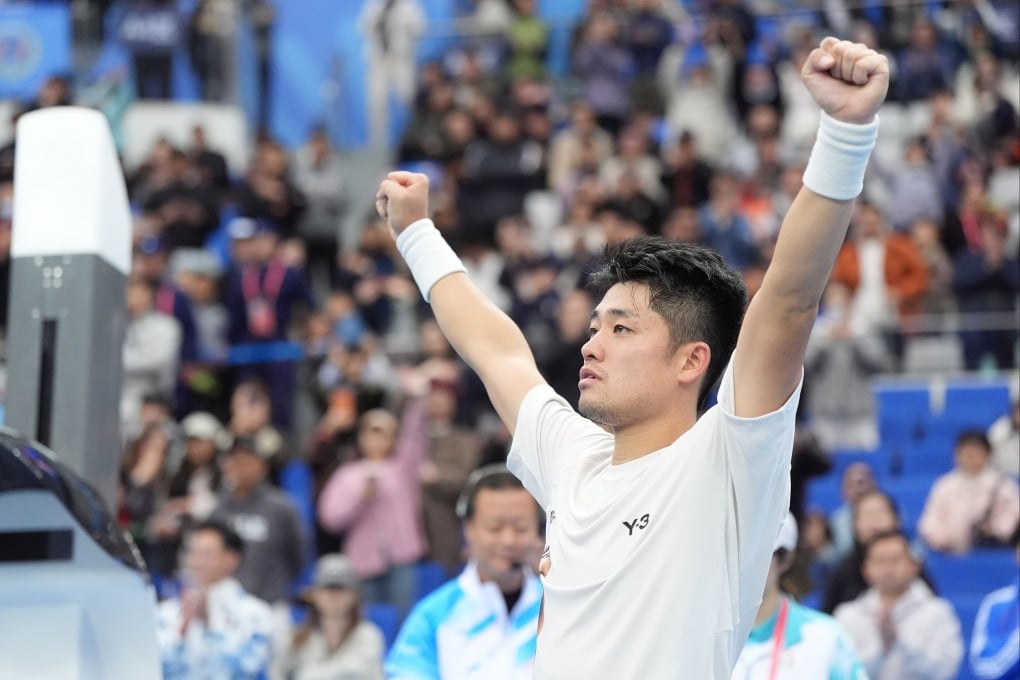 Wu Yibing celebrates winning men’s singles tennis gold at China’s National Games last month. Photo: Xinhua