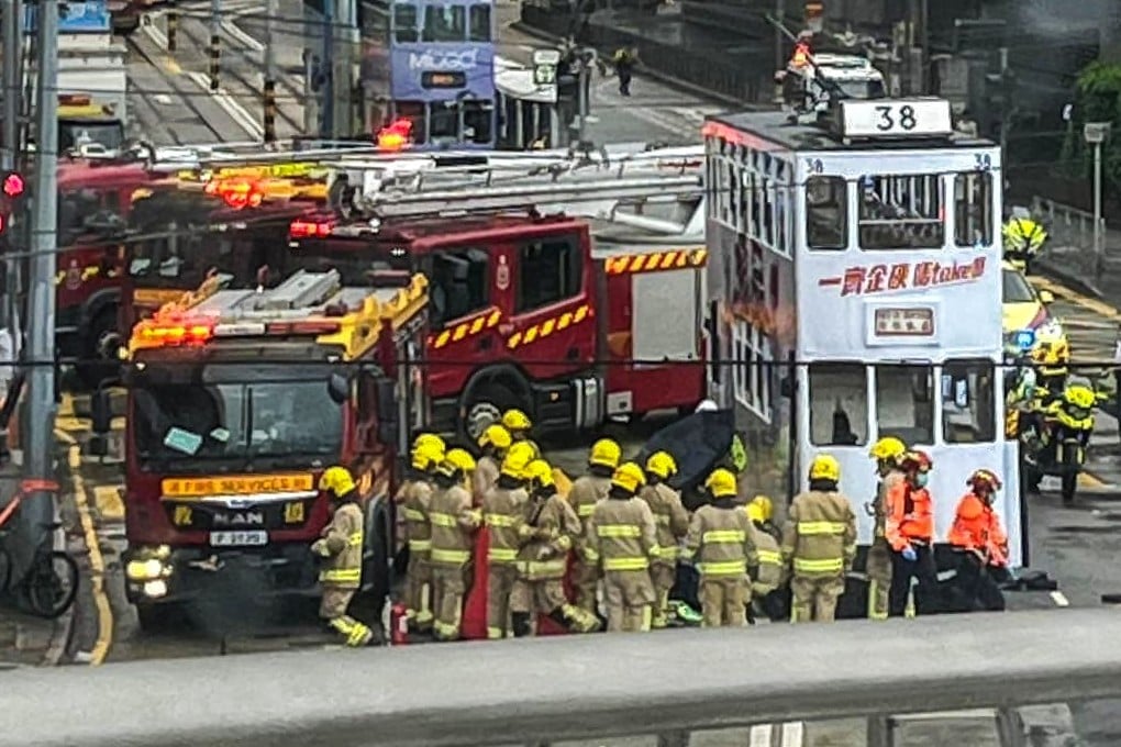 The tram knocked down the girl, her six-year-old sister, their grandfather and the family’s domestic helper outside Kennedy Town Swimming Pool. Photo: Handout