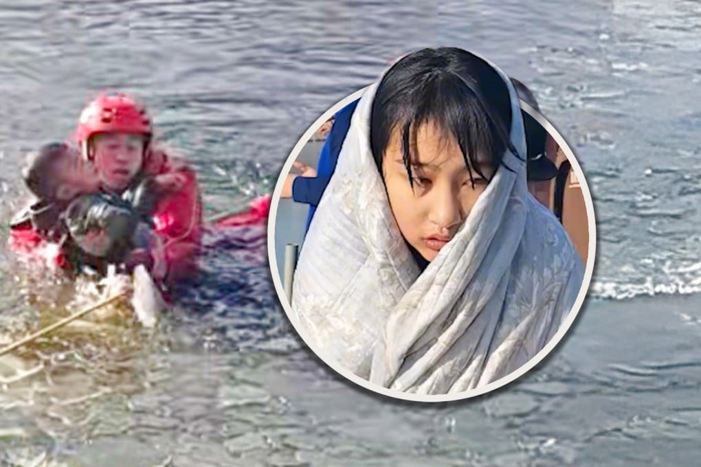 A 13-year-old girl In China saved a four-year-old boy who had fallen into an icy hole on a lake then left the scene quietly after the rescue. Photo: Douyin