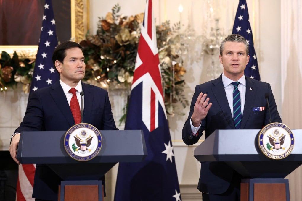 US Secretary of State Marco Rubio, left, and US Defence Secretary Pete Hegseth at the State Department in Washington on Monday. Photo: Reuters