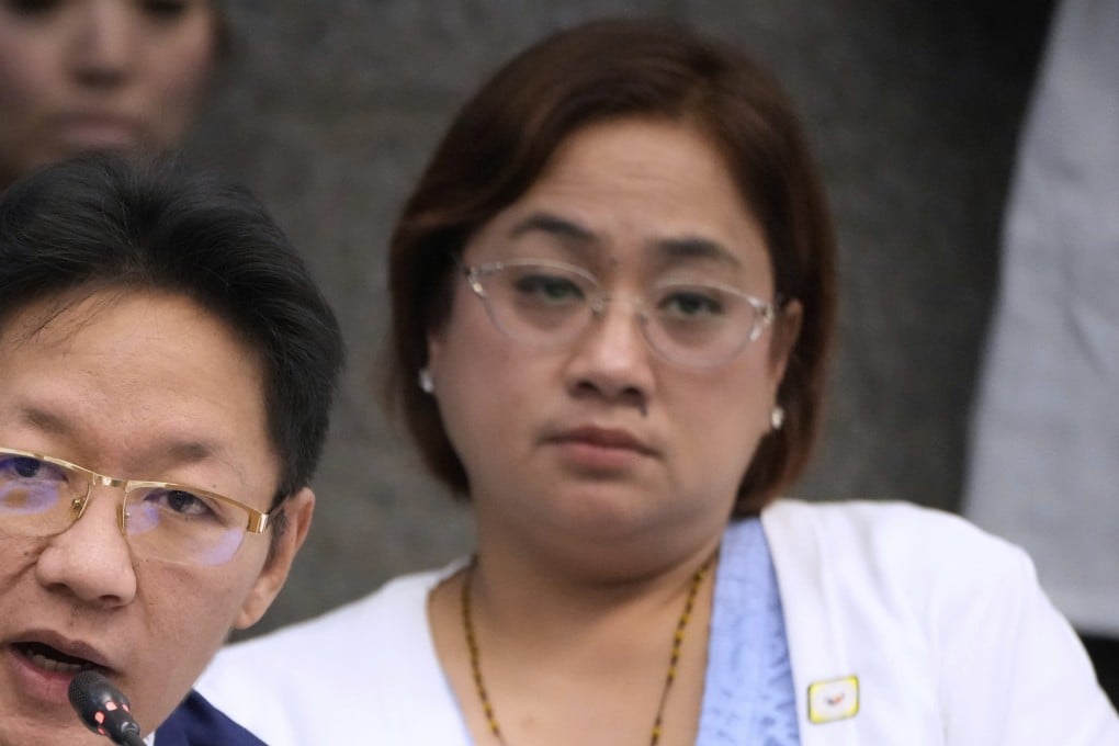 Cezarah “Sarah” Discaya (right) appears at a Senate committee hearing with her husband Pacifico in September. Photo: AP