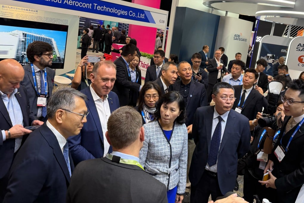 Secretary for Transport and Logistics Mable Chan, centre, in attendance at Airspace Asia Pacific 2025, a global conference held in Hong Kong for the first time. Photo: Oscar Liu