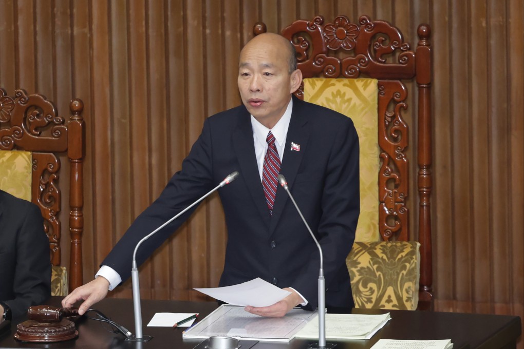Han Kuo-yu, Taiwan’s legislative speaker, oversees proceedings related to the amended laws in Taipei on Tuesday. Photo: CNA