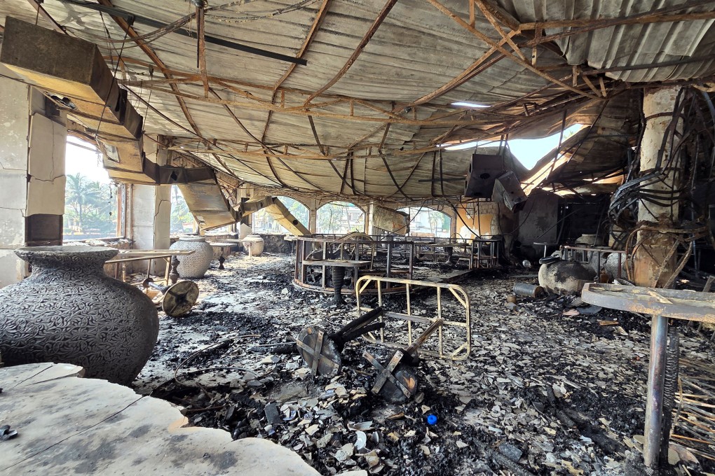 The charred interiors of a nightclub that caught fire in Goa, India, on Sunday. Photo: AP
