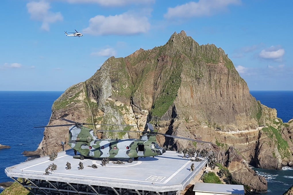 Members of South Korean Marine Corps take part in a military exercise in remote islands called Dokdo in Korean and Takeshima in Japanese, in August 2019. Photo: South Korean Navy/Yonhap via Reuters