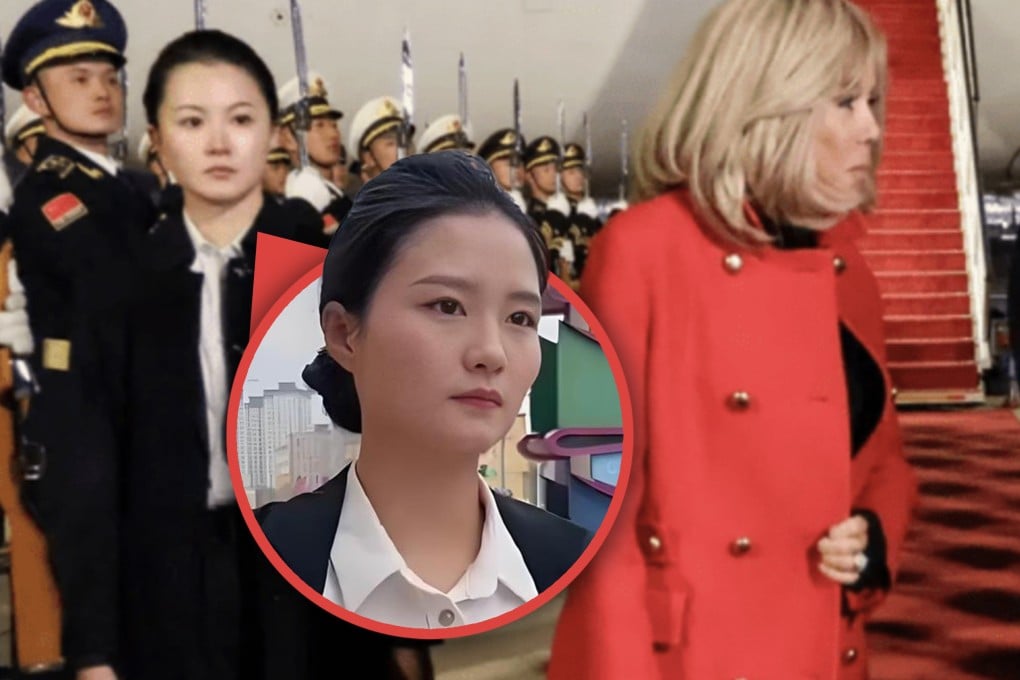During a recent visit to China, the French president and his wife drew attention to a female bodyguard assigned by the Chinese government, who has been dubbed the country’s “most beautiful bodyguard”. Photo: SCMP composite/Douyin/Reuters