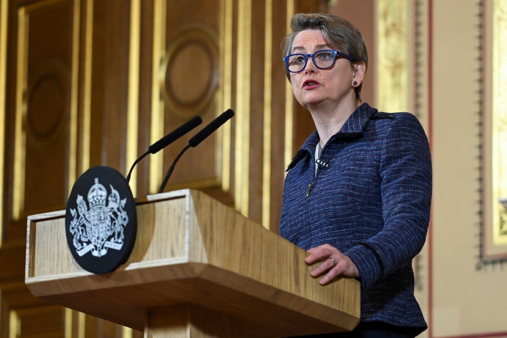 British Foreign Secretary Yvette Cooper speaks at an event marking the 100th anniversary of the Locarno Treaties in London on Tuesday. Photo: Reuters