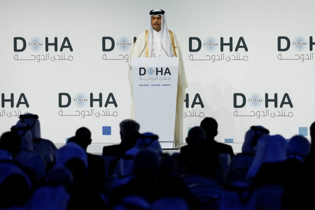 Qatar’s Prime Minister and Minister for Foreign Affairs Sheikh Mohammed bin Abdulrahman bin Jassim Al-Thani speaks on the first day of the 23rd edition of the annual Doha Forum in Qatar on December 6. Photo: Reuters