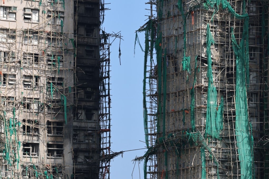 The fire began on bamboo scaffolding nets and spread rapidly across seven of Wang Fuk Court’s eight blocks, burning for 43 hours. Photo: Jelly Tse