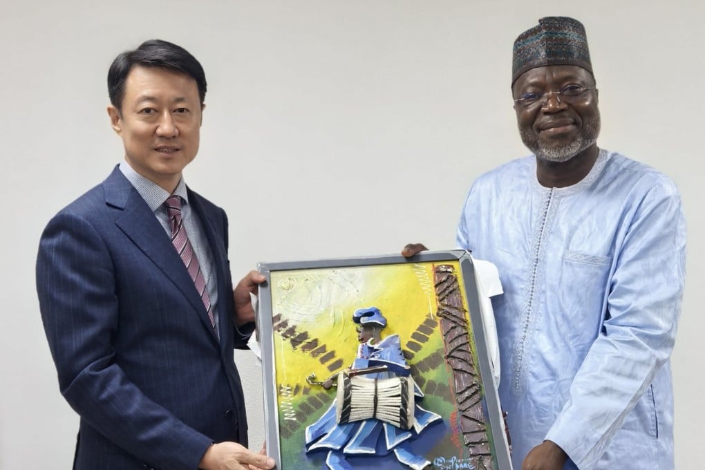 Chinese ambassador to Nigeria Yu Dunhai with Dr Omar Touray, president of the Ecowas Commission, in Abuja on December 4. Du visited the US$32 million China-built Ecowas headquarters in the Nigerian capital. 
Photo: X/YDunhai