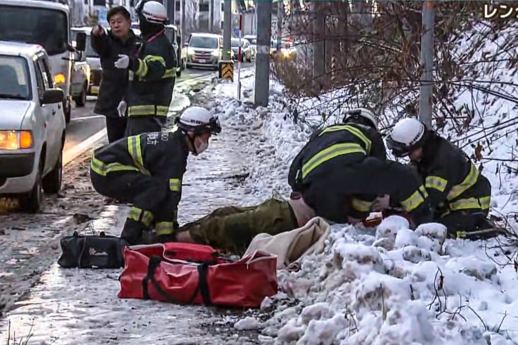 A Japanese driver was injured in the crash but the Hong Kong man and his three passengers were unhurt. Photo: HTB Hokkaido News