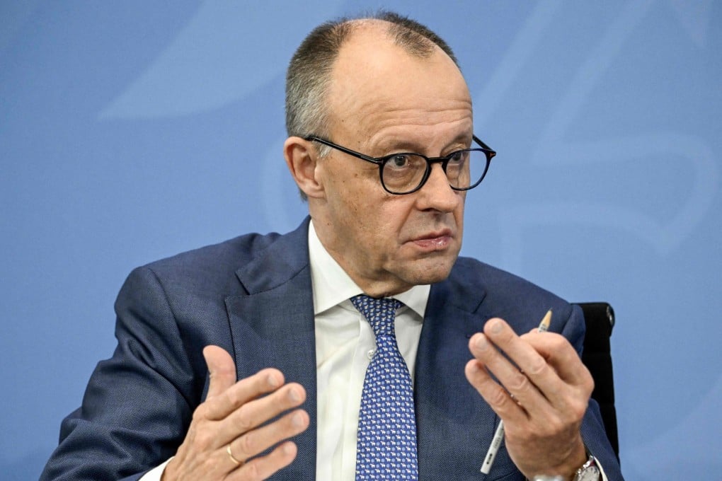 German Chancellor Friedrich Merz speaks during a press briefing in Berlin, Germany on Thursday. Photo: AFP