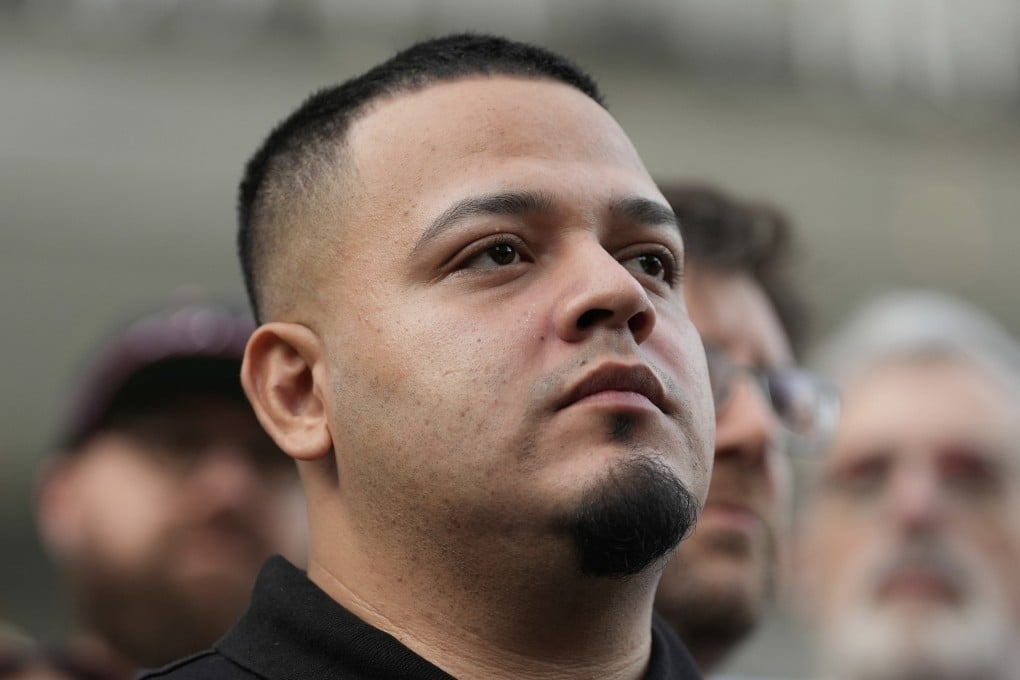 Kilmar Abrego Garcia attends a protest rally at the Immigration and Customs Enforcement field office in Baltimore in August. Photo: AP