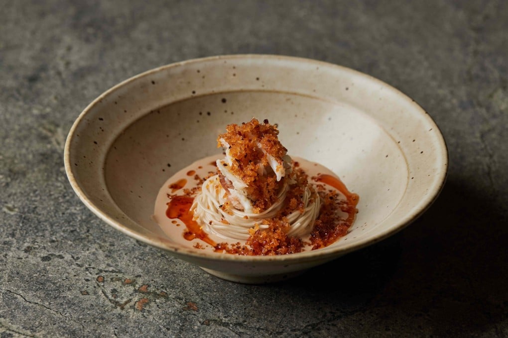 Path’s signature flower crab dan dan noodles, in Hong Kong. Photo: Handout
