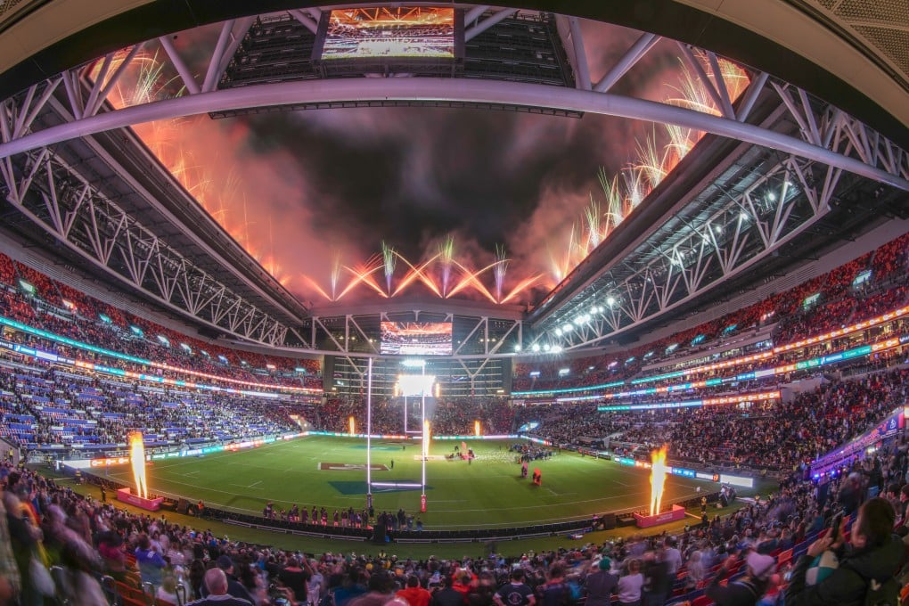 Fireworks light up the last day of the Hong Kong Sevens, held at Kai Tak Stadium for the first time this year. Photo: Eugene Lee