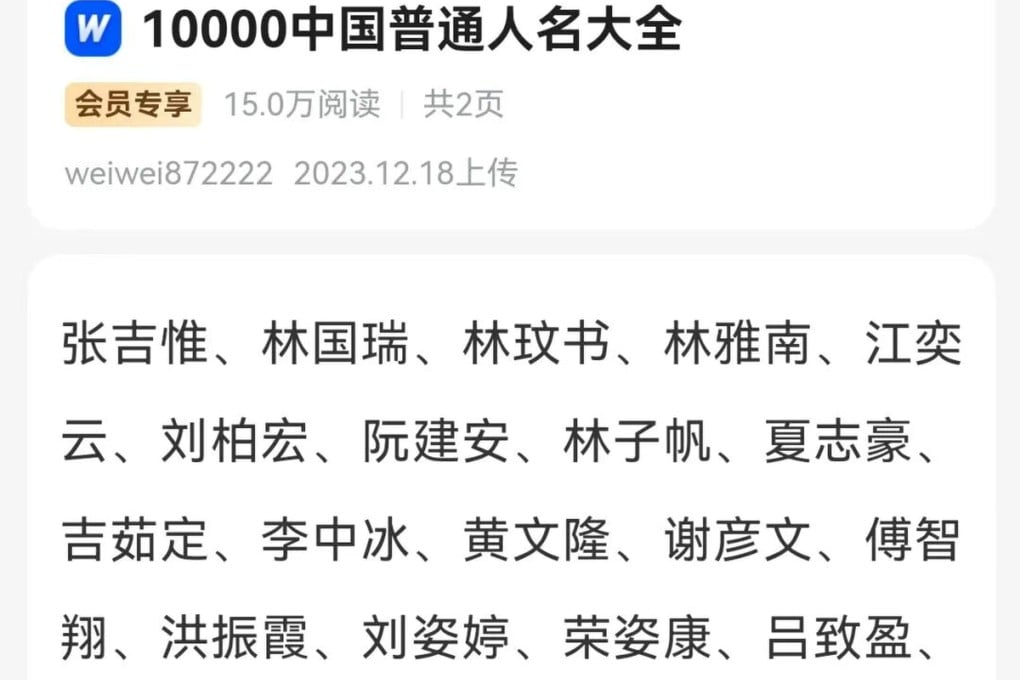 Institutions across China have been caught using entries from the same popular names list on documents unearthed by the media and online sleuths. Photo: Weibo/ 中国新闻周刊