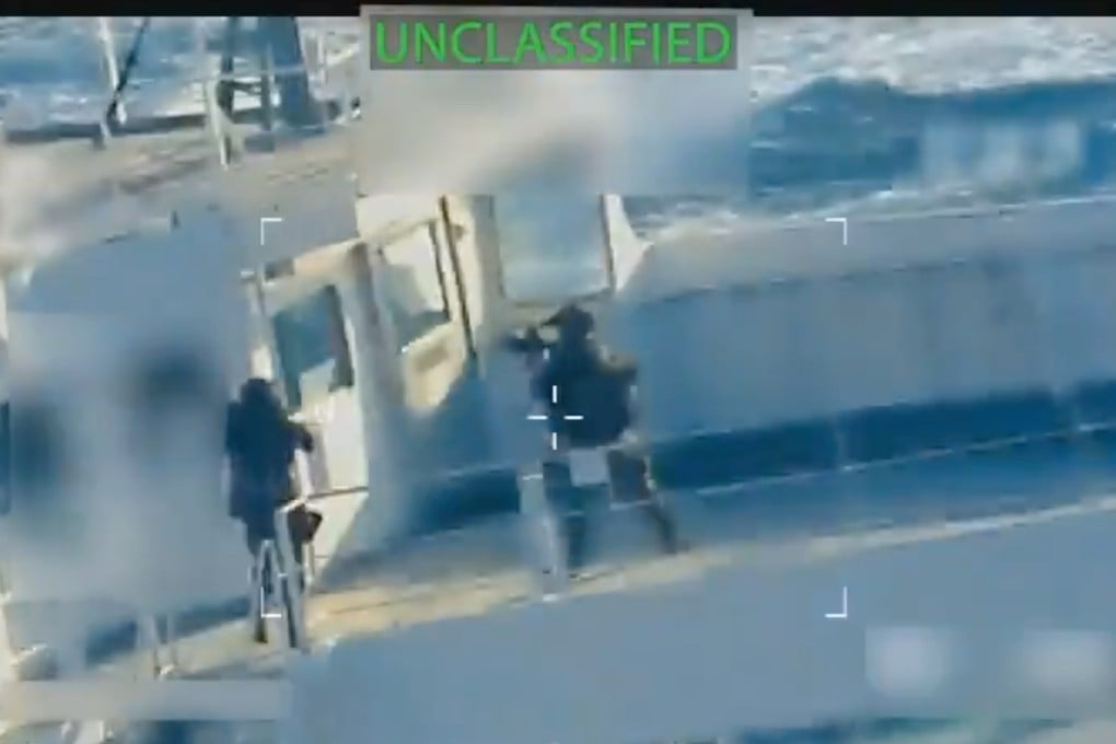 Footage posted on US Attorney General Pam Bondi’s social media account shows an oil tanker being seized by US forces off the coast of Venezuela on Wednesday. X/AGPamBondi via AP