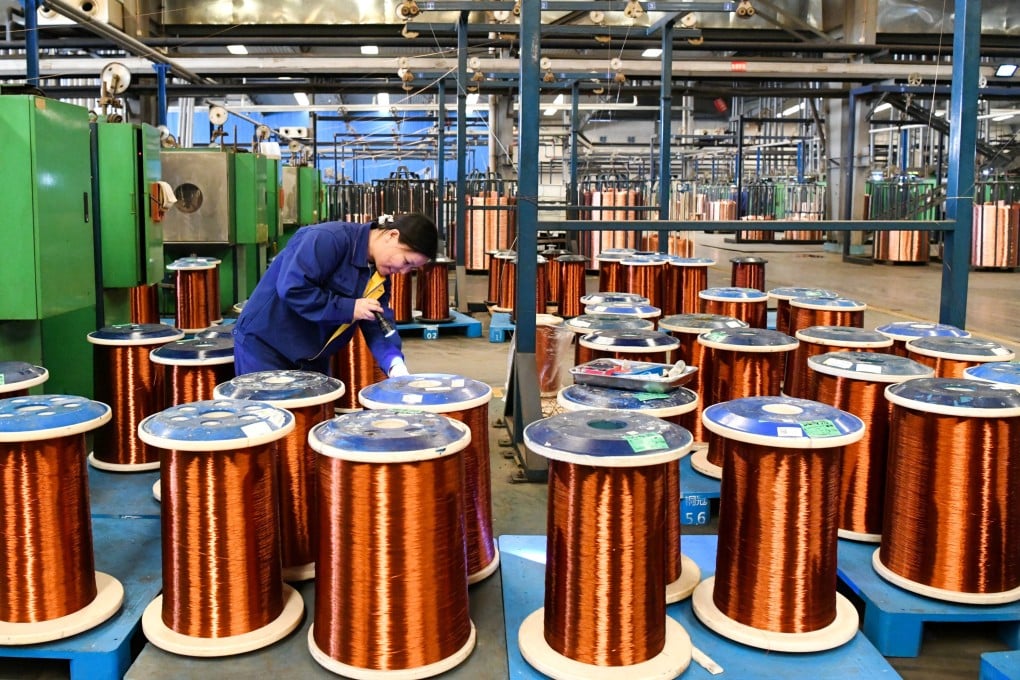 Copper wiring is seen at a workshop in China’s Anhui province. Photo: Getty Images