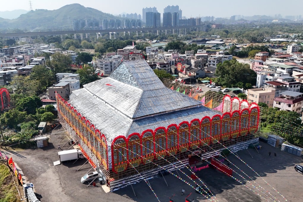 The 30-metre tall bamboo structure, which serves as the centrepiece of the Jiao Festival organised by the indigenous Tang clan of Kam Tin. Photo: Edmond So