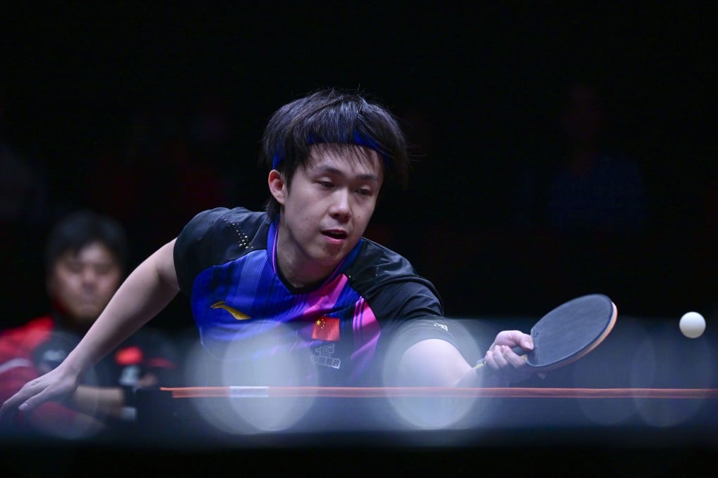 China’s Wang Chuqin hits a return during his singles quarter-final against Alexis Lebrun of France at the WTT Finals at the Hong Kong Coliseum on Friday. Photo: Xinhua