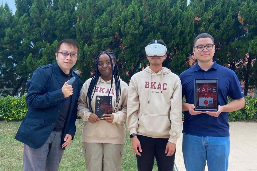 Simon Li, executive director of the Hong Kong Holocaust and Tolerance Centre, with students (from second left) Kavira S. Kazimoto, Gem Peduche and Josue Camarena, at Andrews University’s Hong Kong campus. Photo: Handout