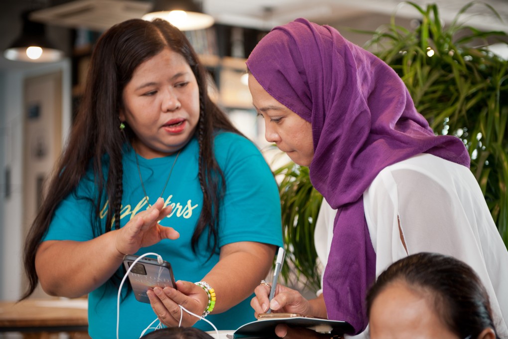 Filipino domestic worker Ailenemae Ramos (left) has been helping other migrant domestic workers with her newly gained knowledge and skills. Photo: Handout