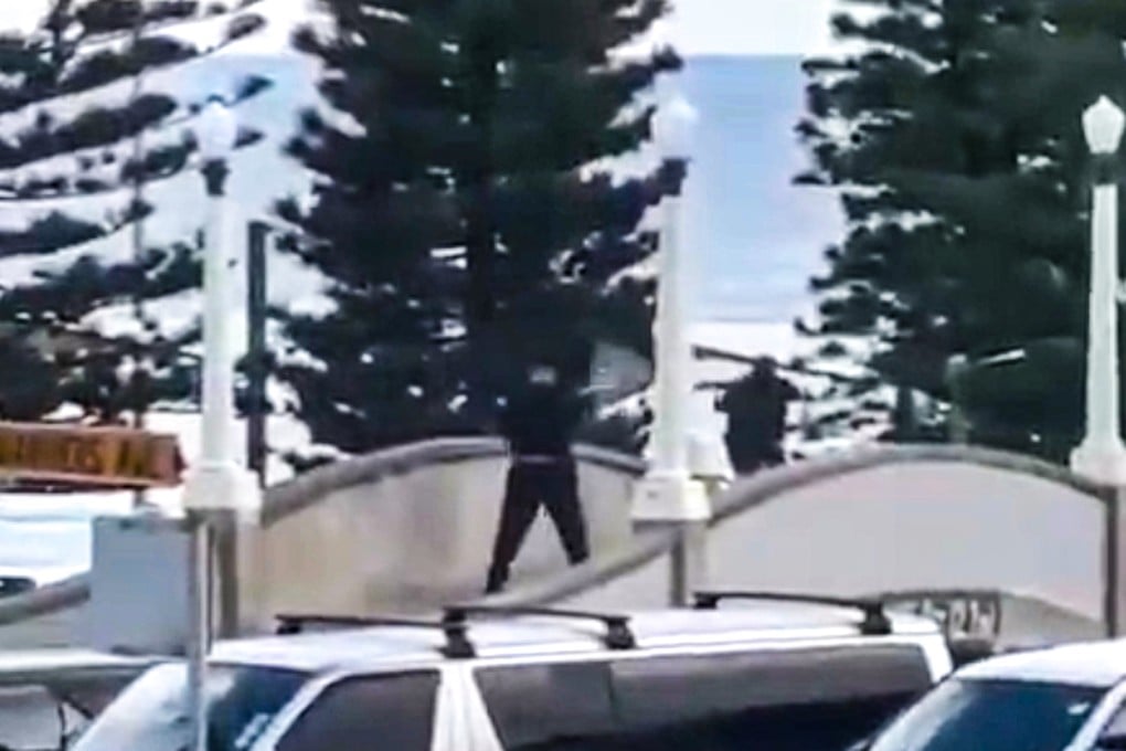 Videos circulating on X appeared to show people on Bondi Beach scattering as multiple gunshots and police sirens can be heard. Reuters could not immediately verify the footage. Photo: Handout via Reuters