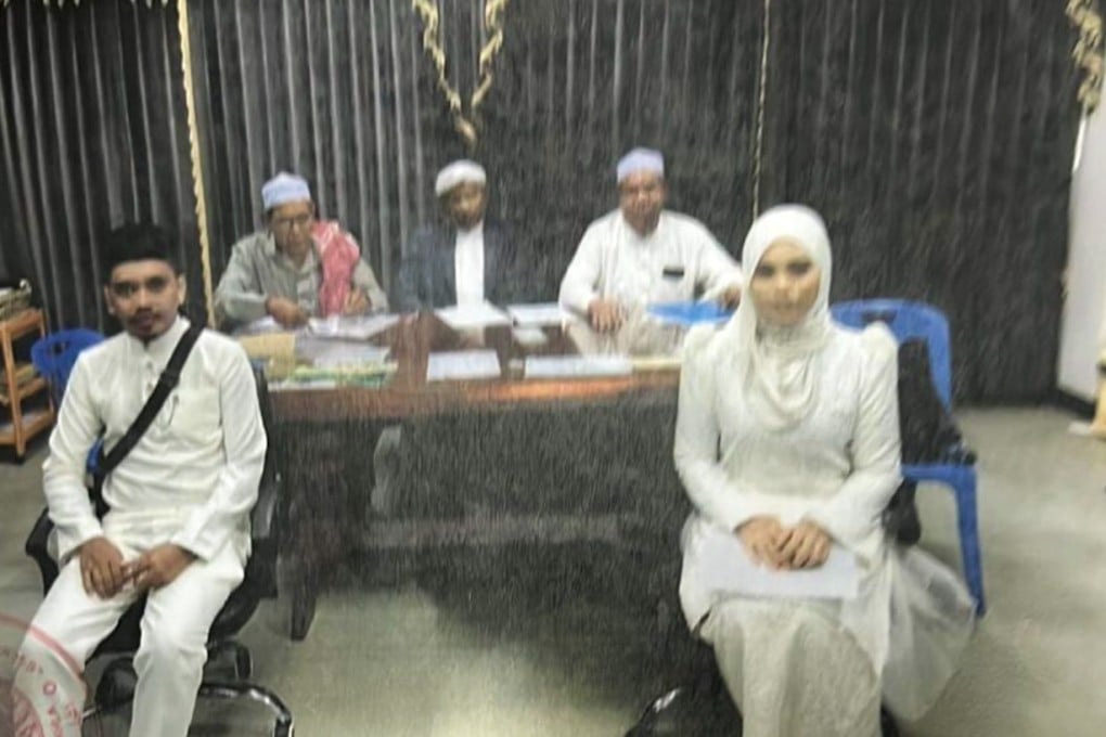 Images shared on social media purporting to show a couple seated before religious officials, which were cited in a Facebook post alleging a woman had married a second man in Thailand. The claims are under investigation by Malaysian religious authorities. Photo: Facebook / Ekin Derahim