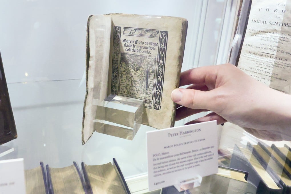 Marco Polo’s De le maraueliose cose del Mondo is seen at the Firsts Hong Kong rare book exhibition at the Hong Kong Maritime Museum on December 6, 2025. Photo: Jonathan Wong