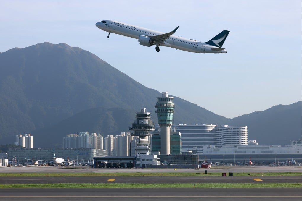 A Cathay Pacific jet takes off from Hong Kong International Airport in Chek Lap Kok on November 28, 2024, the day the third runway was inaugurated. Photo: Dickson Lee