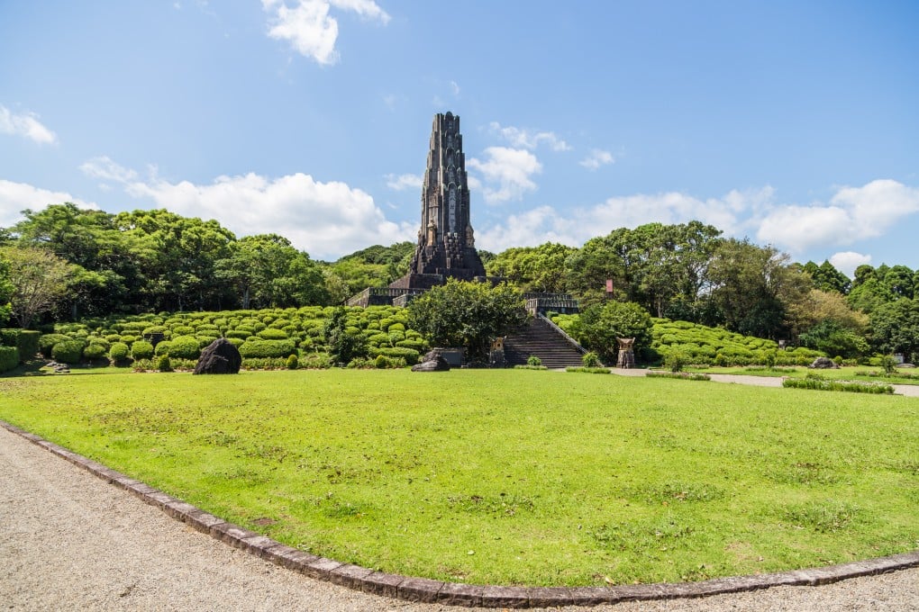 Hakko Ichiu Tower, renamed Tower of Peace, stands in Heiwadai Park in the city of Miyazaki, Japan. Photo: Getty Images