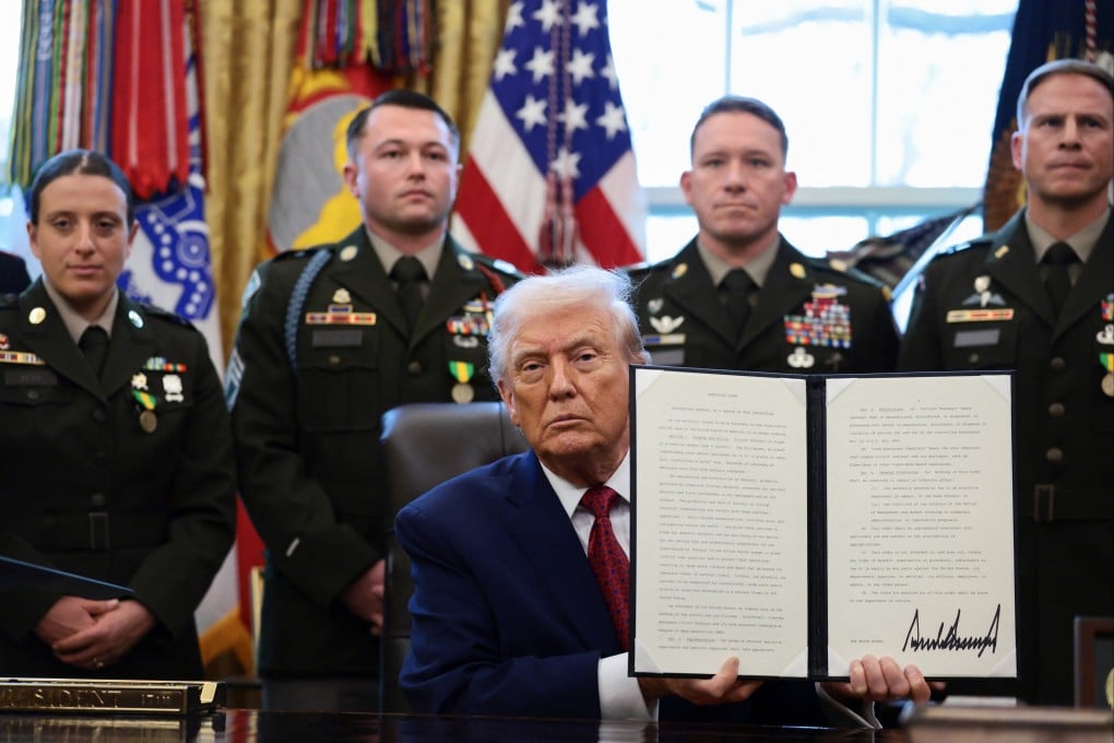 US President Donald Trump with his signed executive order classifying fentanyl as a ‘weapon of mass destruction’. Photo: Reuters