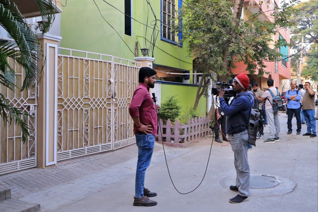 Members of the media wait outside the family home of alleged Bondi gunman Sajid Akram in Hyderabad, India, on Tuesday. Photo: Reuters