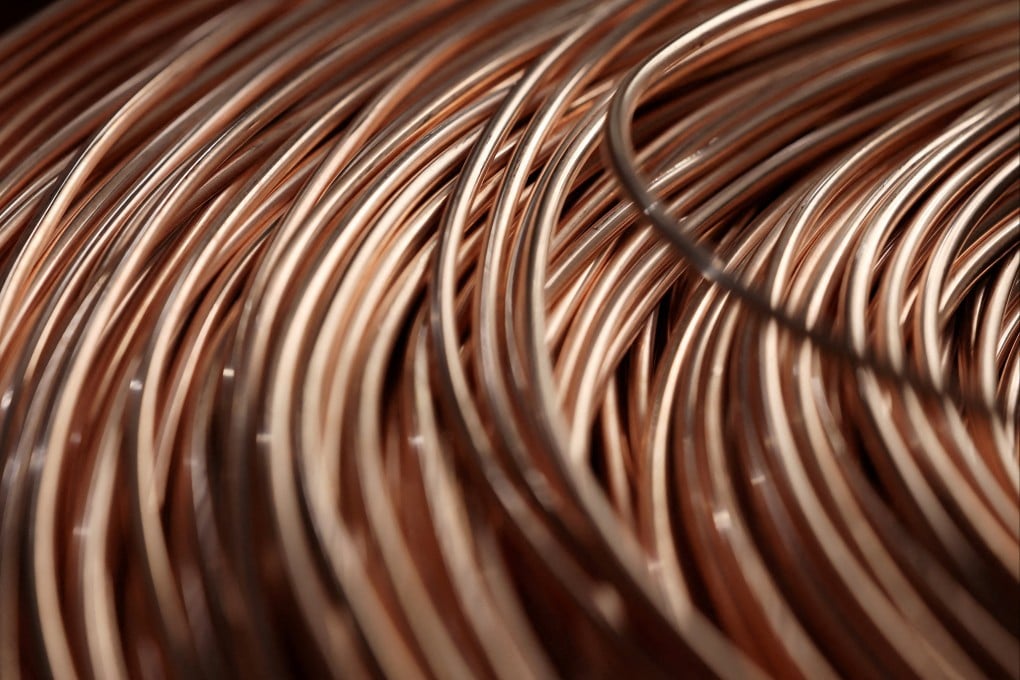 A coil of copper rod sits on the production line for copper flat wire at a factory in China’s Jiangxi province in August. Photo: Reuters