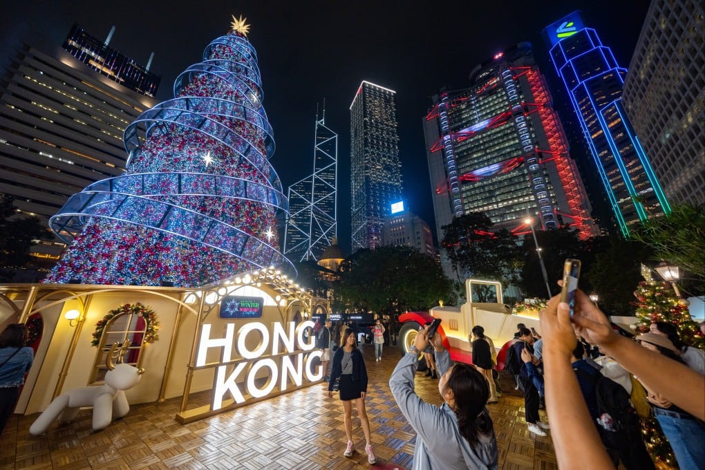 Chater Road is all lit up as “Starlight Boulevard” for the Christmas season. Photo: Eugene Lee