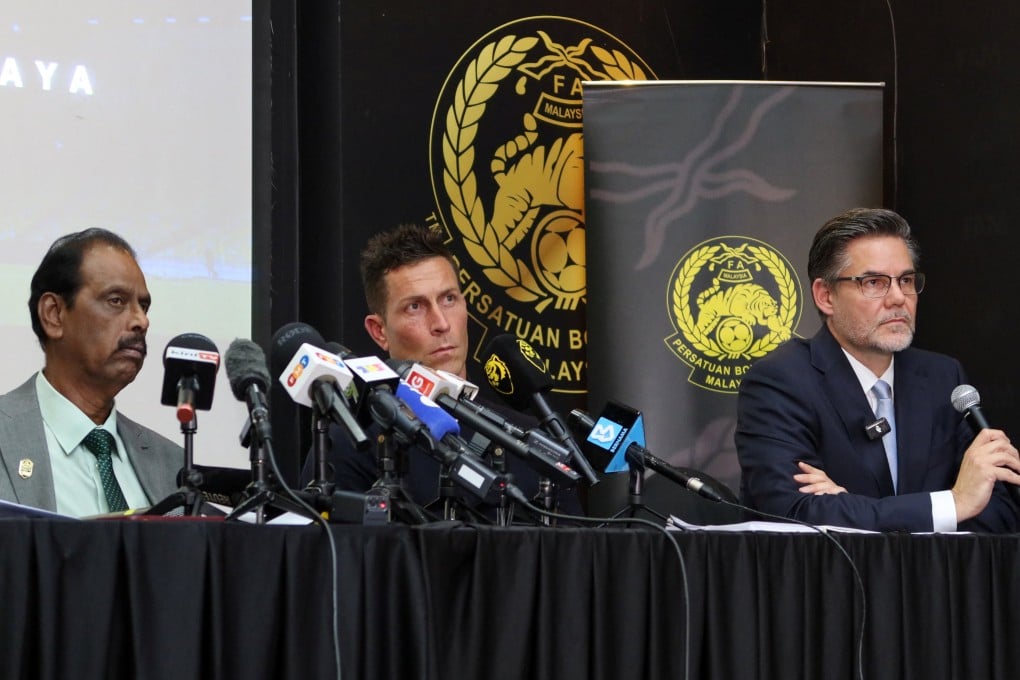 Football Association of Malaysia (FAM) vice-president S. Sivasundram, Malaysian national team CEO Rob Friend, and FAM legal counsel Serge Vittoz. Photo: Reuters