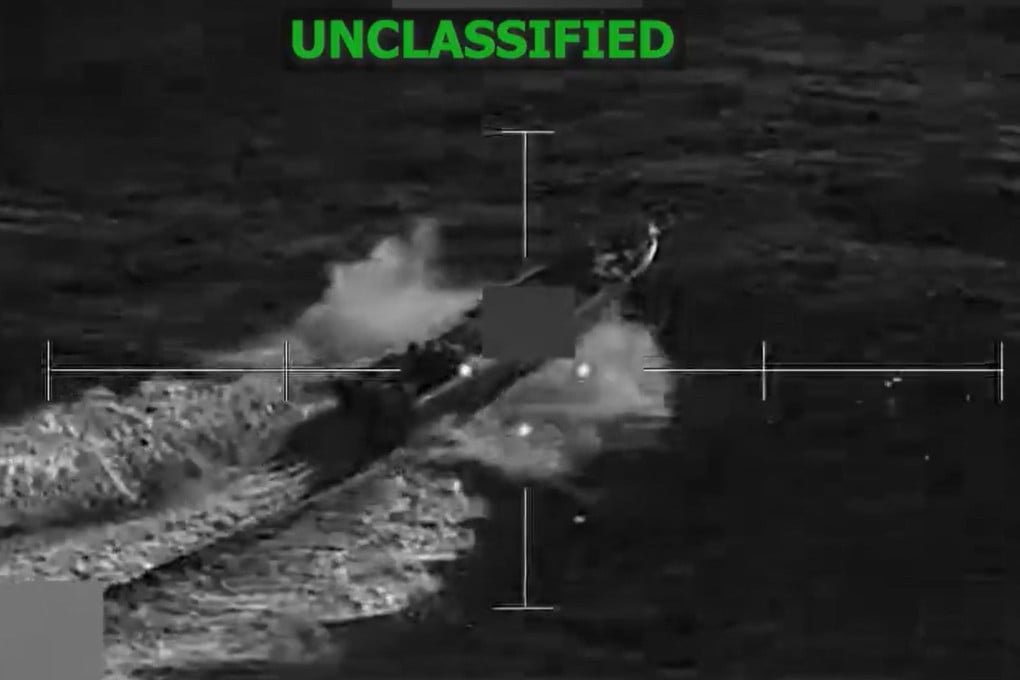 The US Southern Command released video of a boat moving through water before there was an explosion. Photo: US Southern Command via X