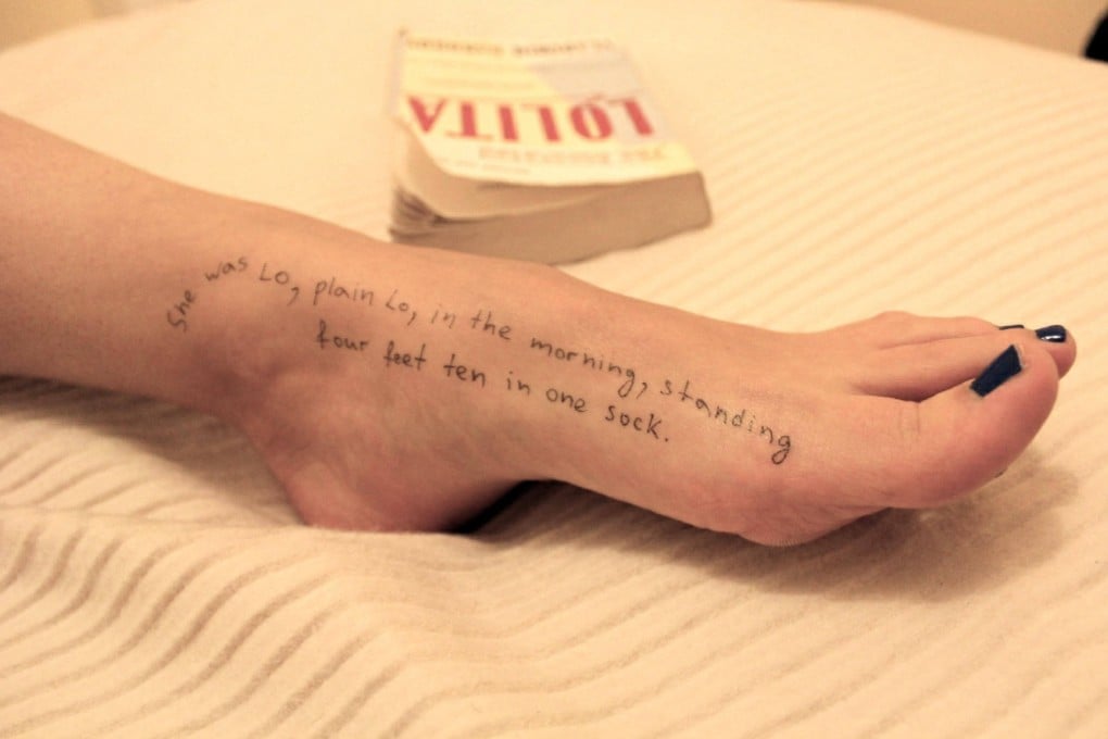 A photo of a foot with a quote from Vladimir Nabokov’s “Lolita” written on it was among the images released by Democratic lawmakers on Thursday. Photo: House Oversight Democrats via AFP