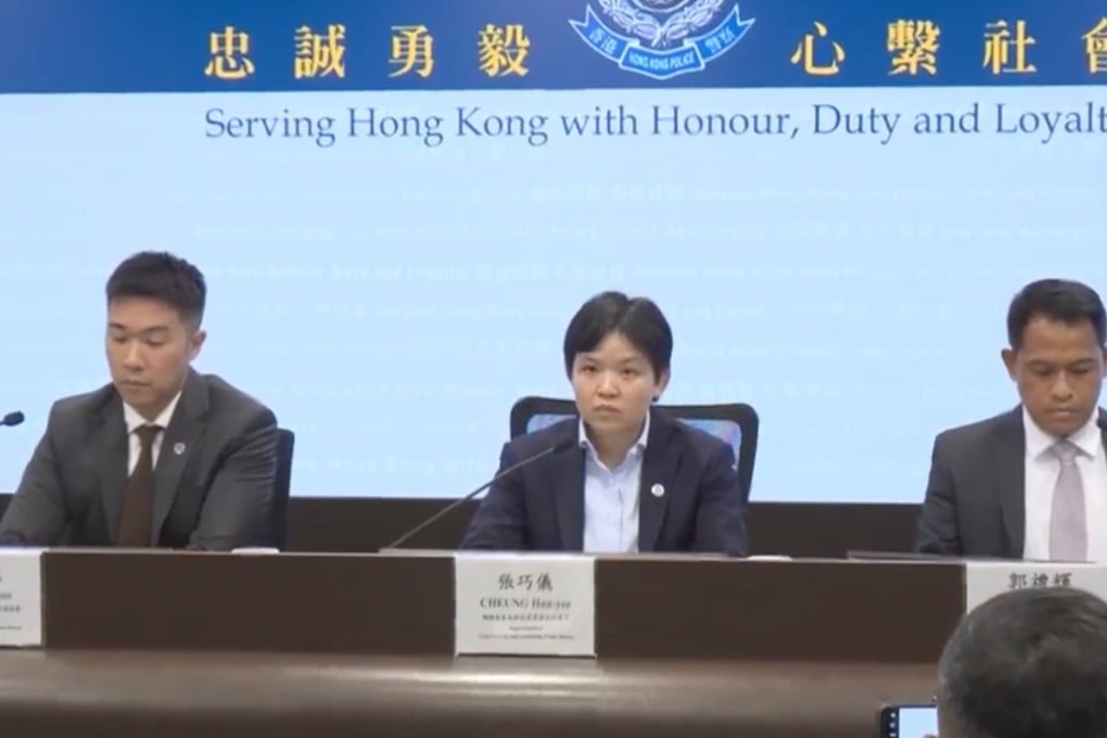 Screengrab of a press conference by police’s cybersecurity and technology crime bureau about the recent fraud crackdown. Photo: RTHK