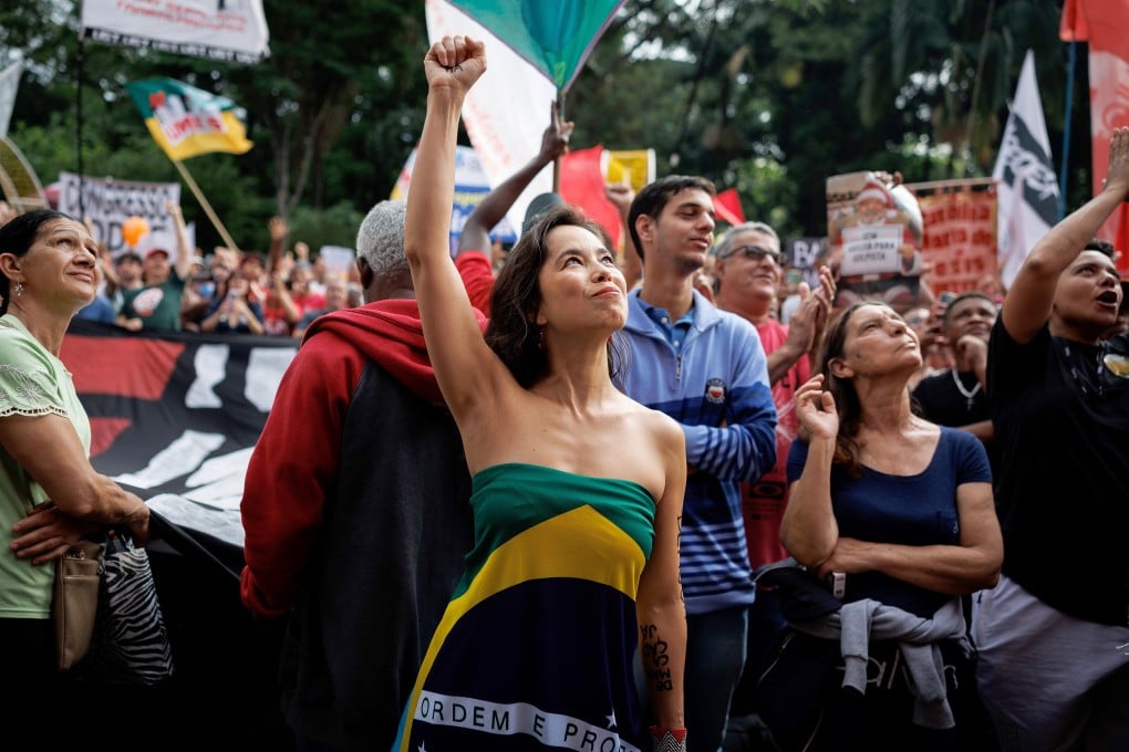Protesters rally against the sentence-reduction bill in Sao Paulo, Brazil, on Sunday. Photo: EPA