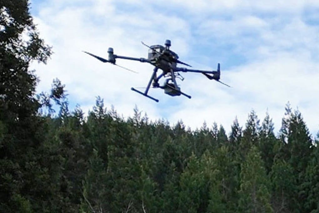 D-Academy Tohoku tests a bear-detection drone at a zoo in Kitaakita, Akita prefecture, in April. Photo: D-Academy Tohoku/Kyodo
